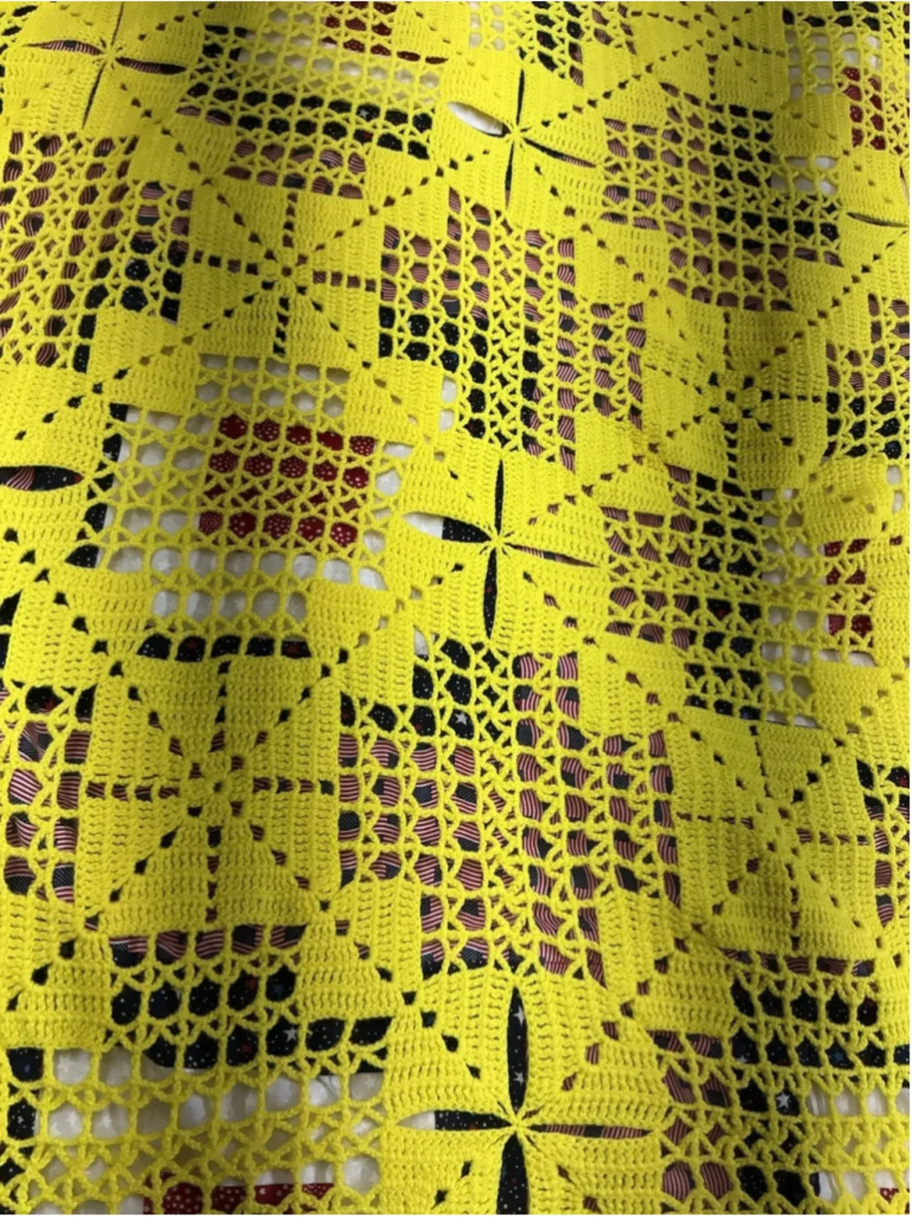 Vintage Handmade Yellow Crochet Afghan Blanket Bedspread
